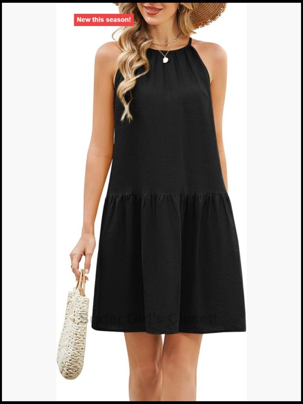 100% Linen Halter Neck Sleeveless Ruffle Midi Dress Summer Casual